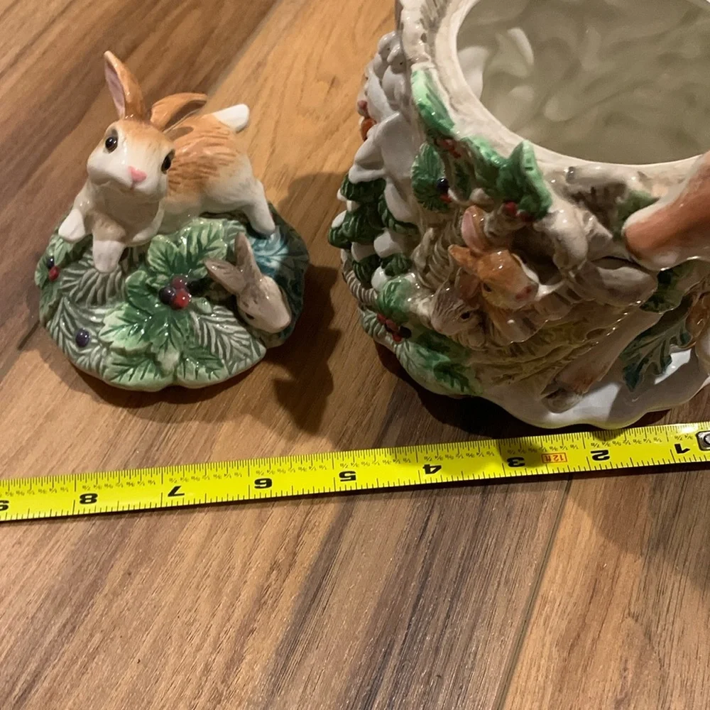 Fitz and Floyd Classics deer fawn and frolicking bunnies 7” container decor - Picture 6 of 14